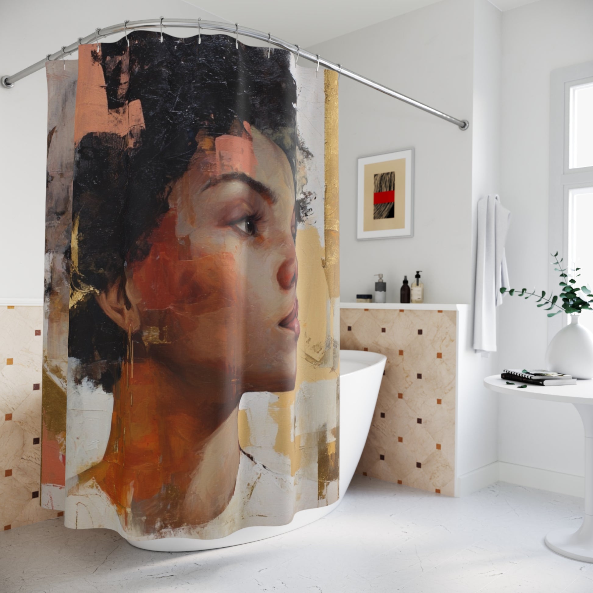 Pieces of Her Shower Curtain with Earthy Tones, Bathroom Decor, Elegant Home Accessory, Gift for Her, Boho Style, Floral Design