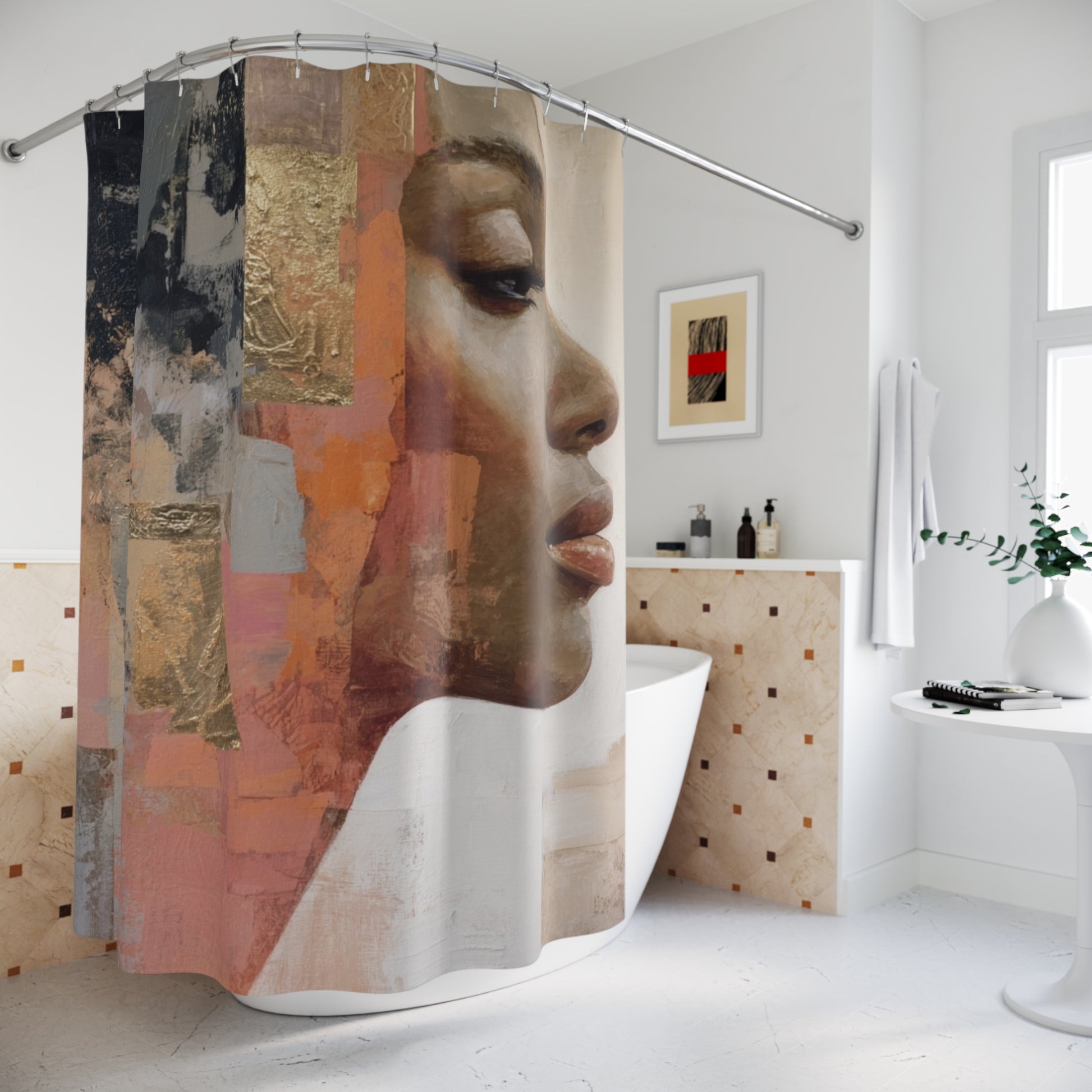 Pieces of Her Shower Curtain with Earthy Tones, Bathroom Decor, Elegant Home Accessory, Gift for Her, Boho Style, Floral Design
