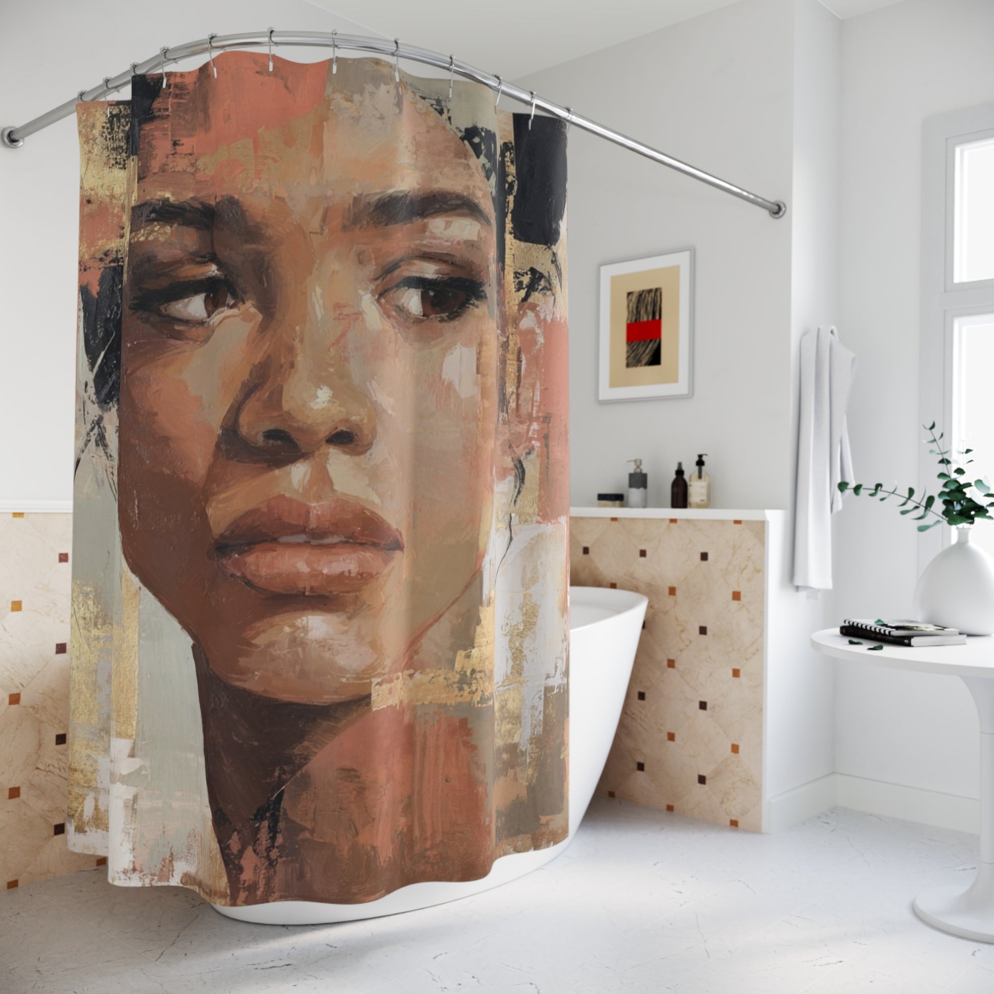 Pieces of Her Shower Curtain with Earthy Tones, Bathroom Decor, Elegant Home Accessory, Gift for Her, Boho Style, Floral Design