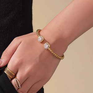 Sofus 18K Gold Non-Tarnish Cz Beaded Bangle